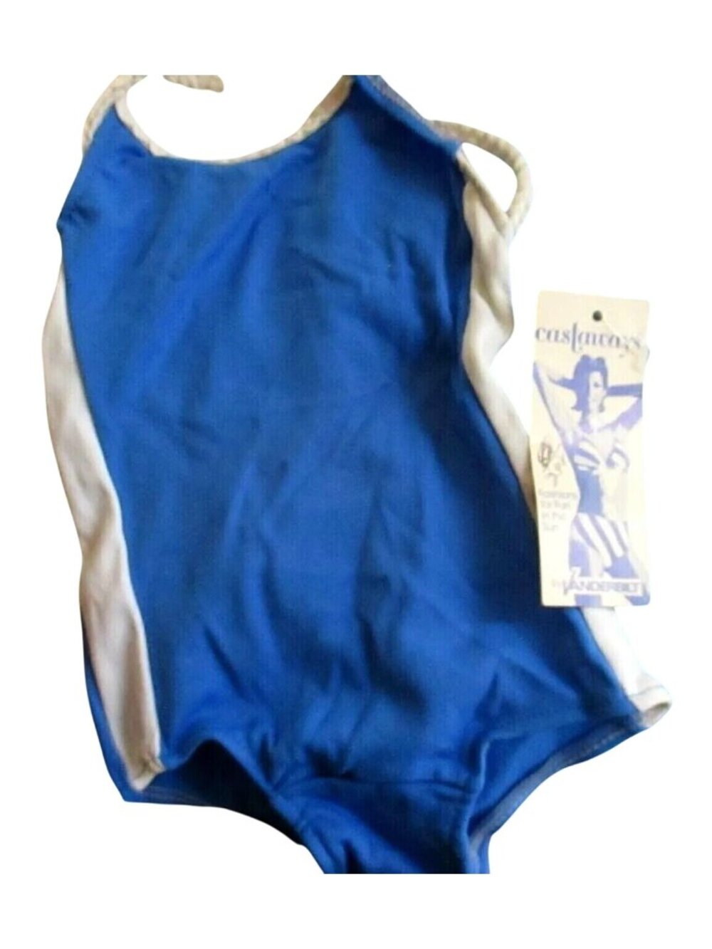 Vintage 1980's GIRLS 3X swimsuit BLUE/WHITE 1 Piece swim suit CASTAWAYS New
